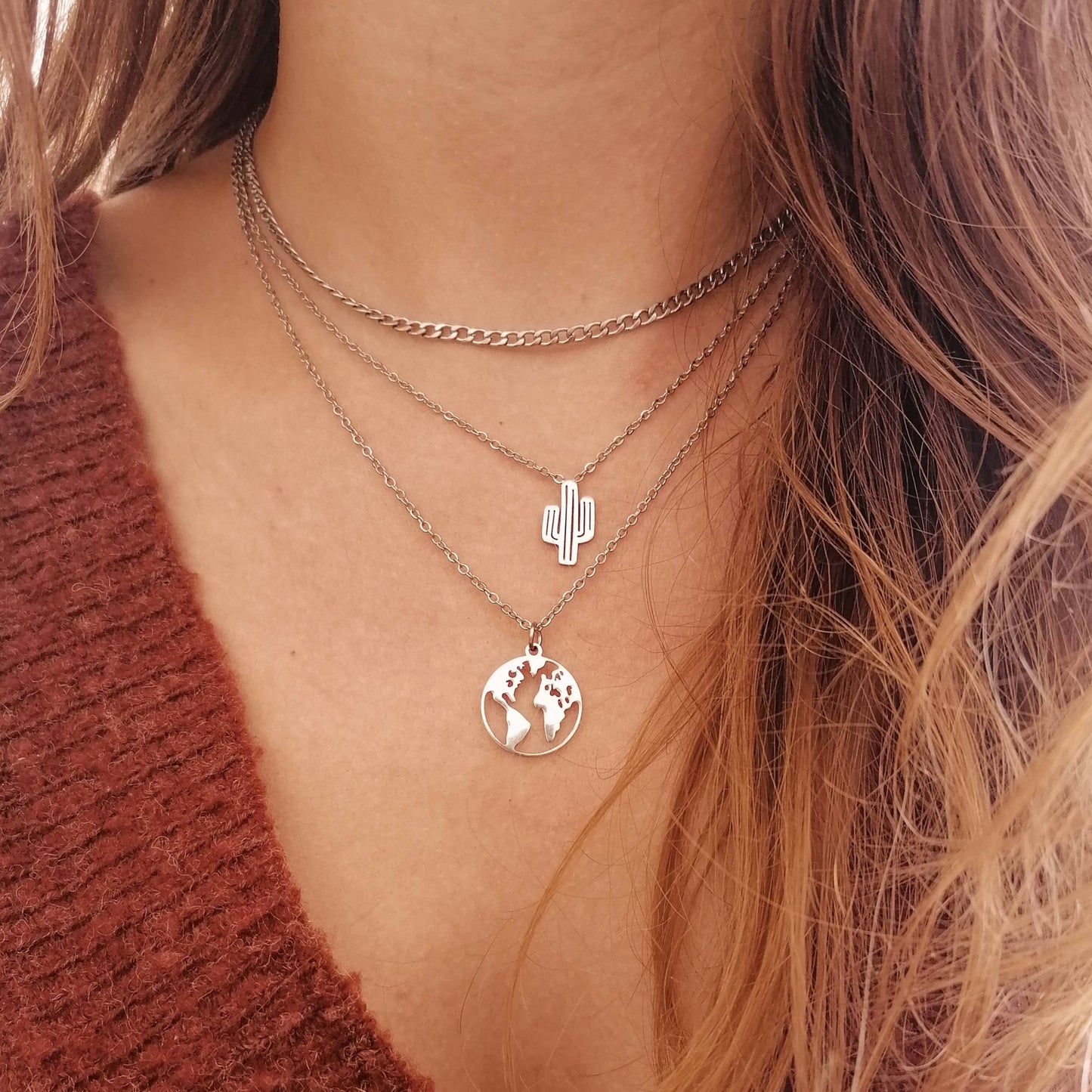 Cactus silver necklace