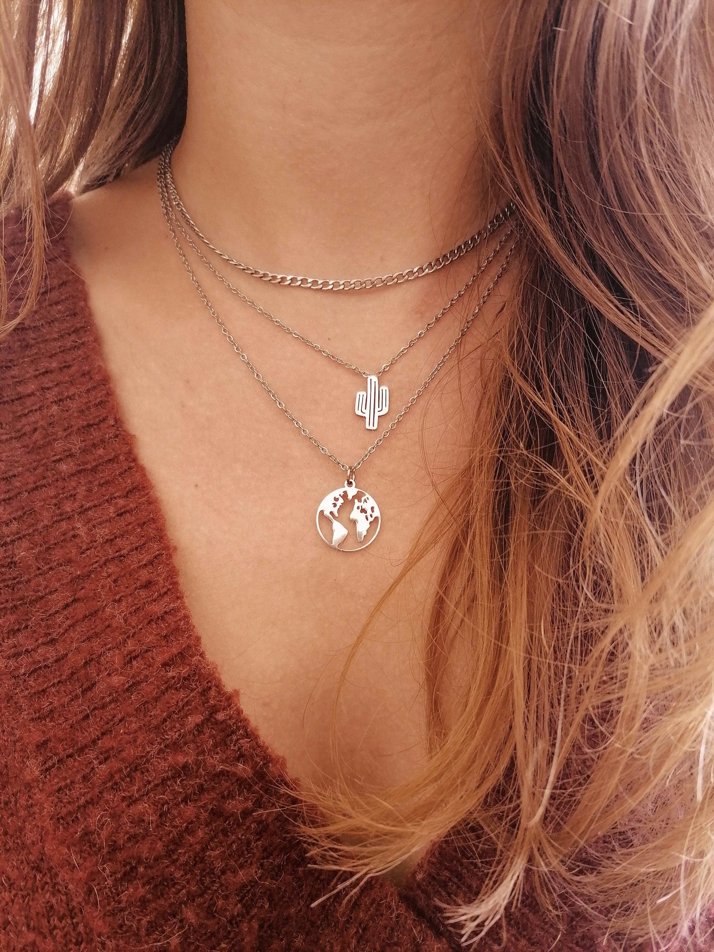 World silver necklace