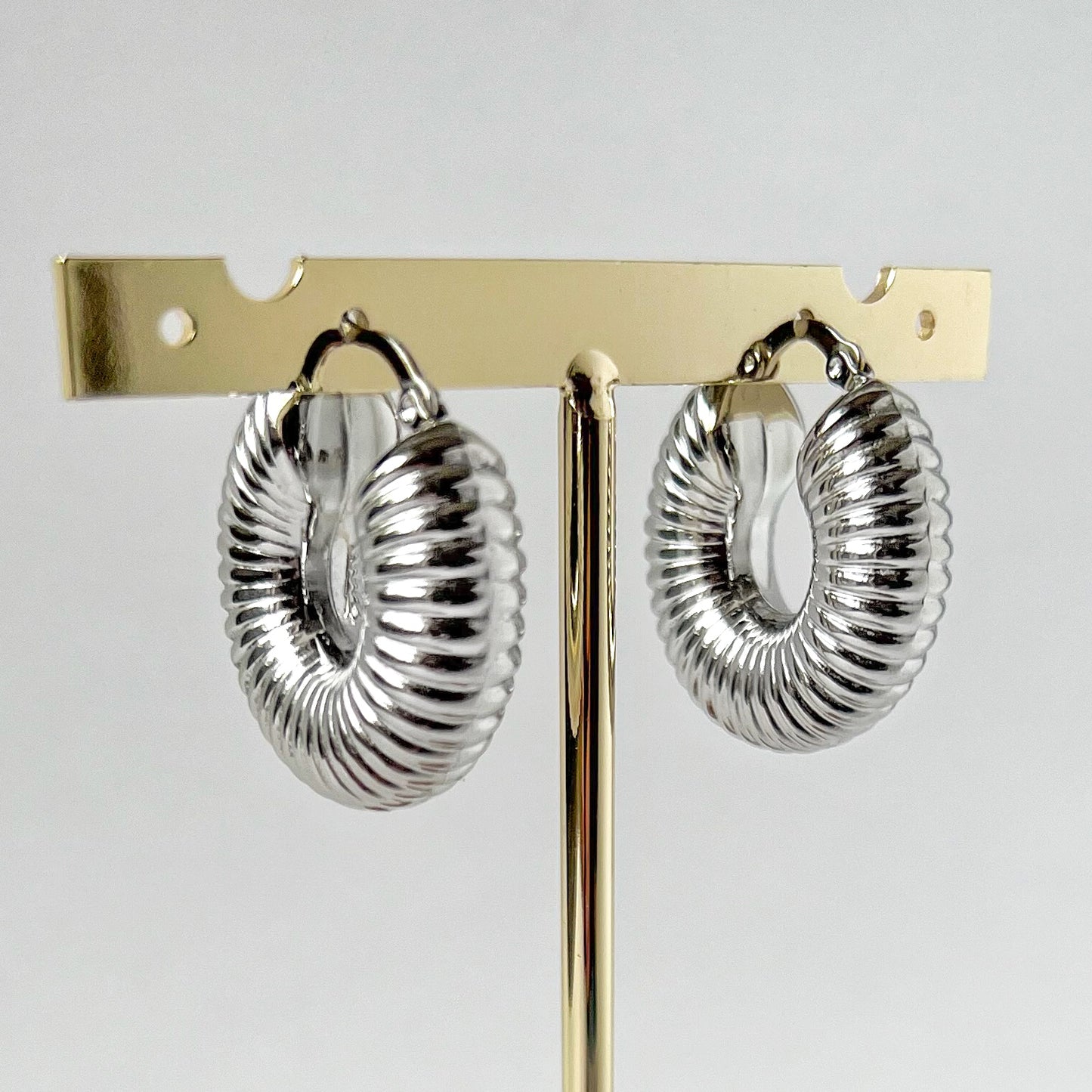 Fossil silver hoops