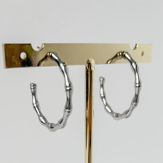 Bamboo silver hoops