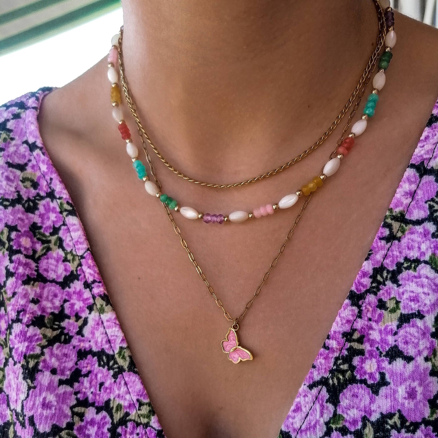 Pink butterfly necklace