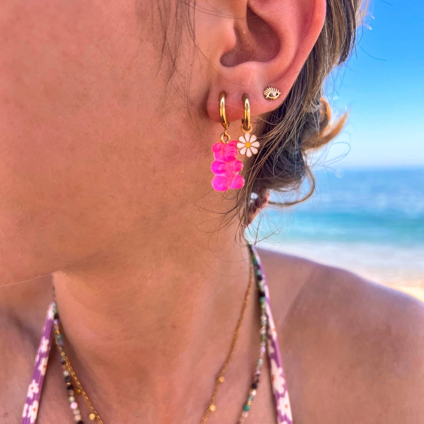 Pink bear earrings