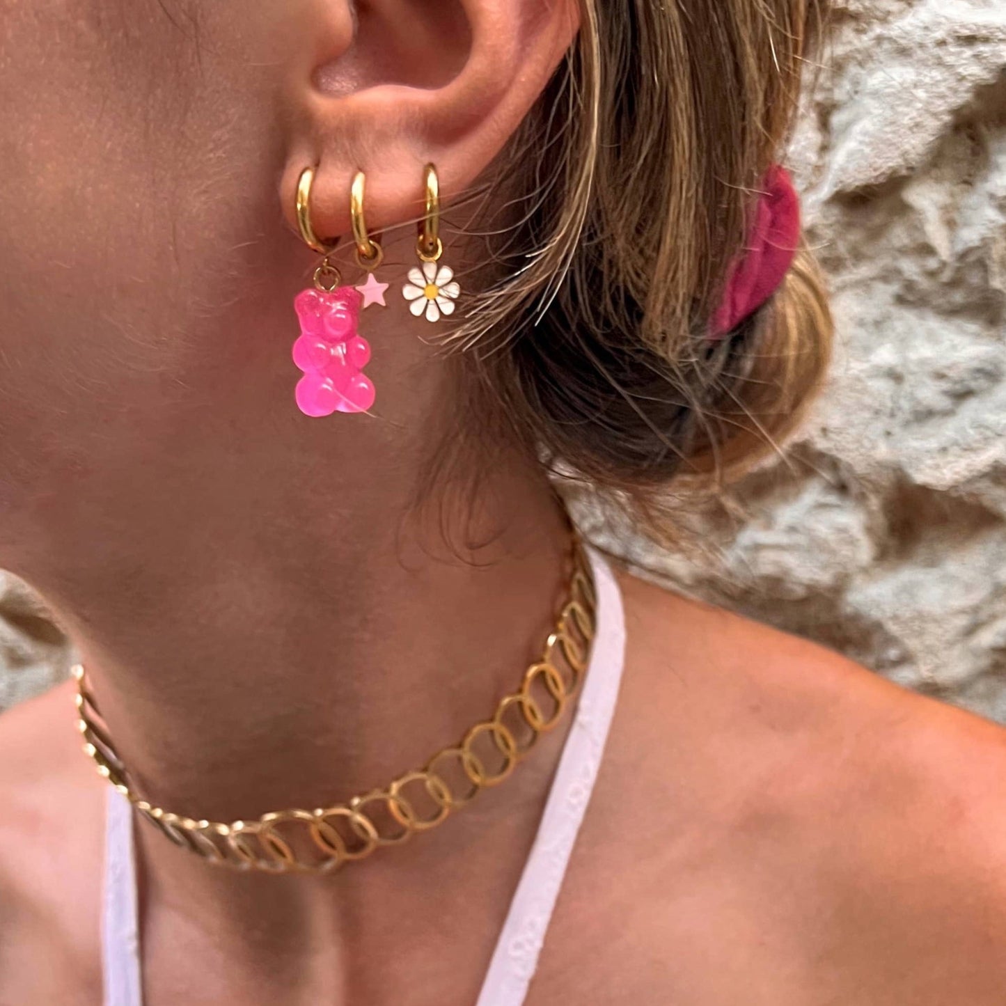 Pink bear earrings
