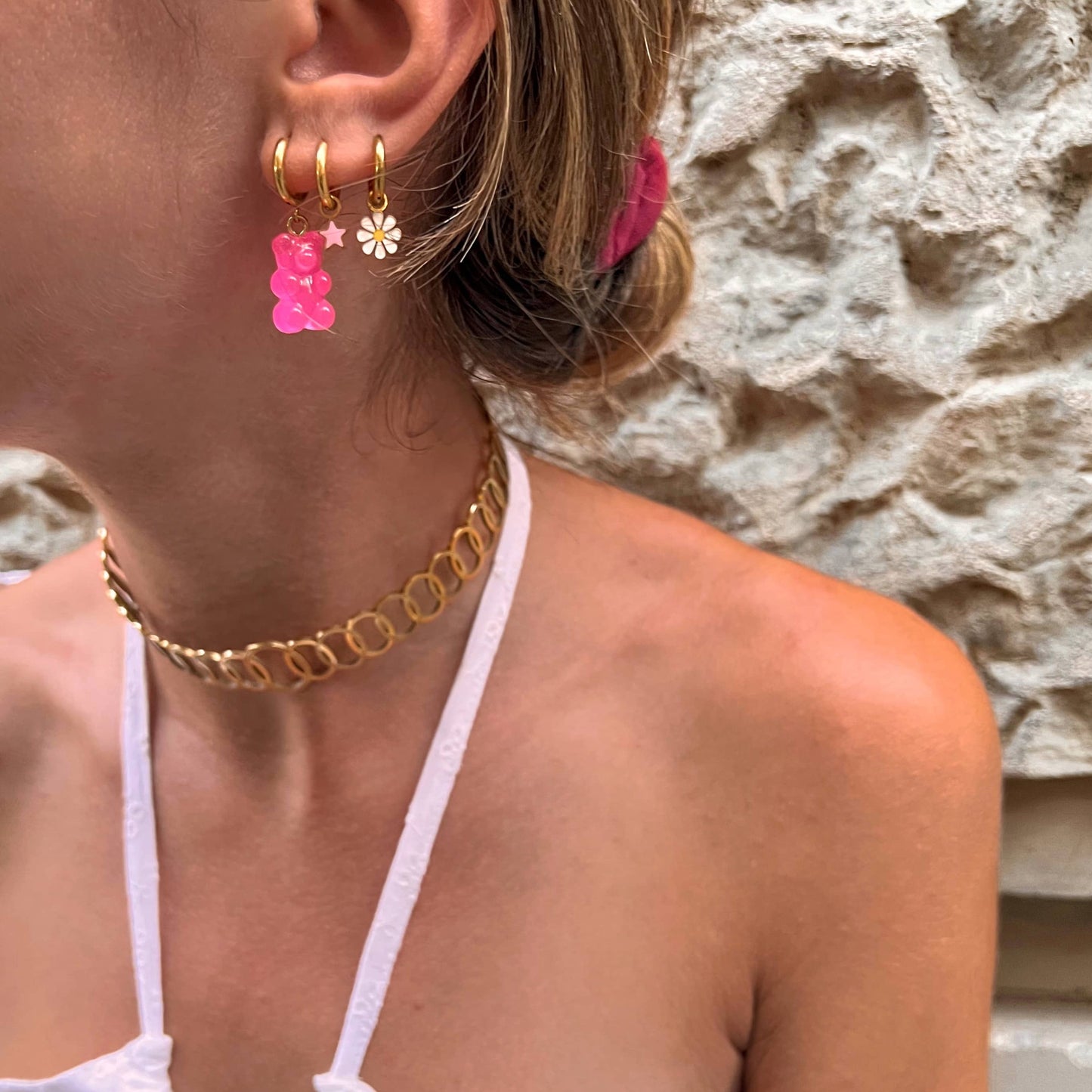 Pink star earrings