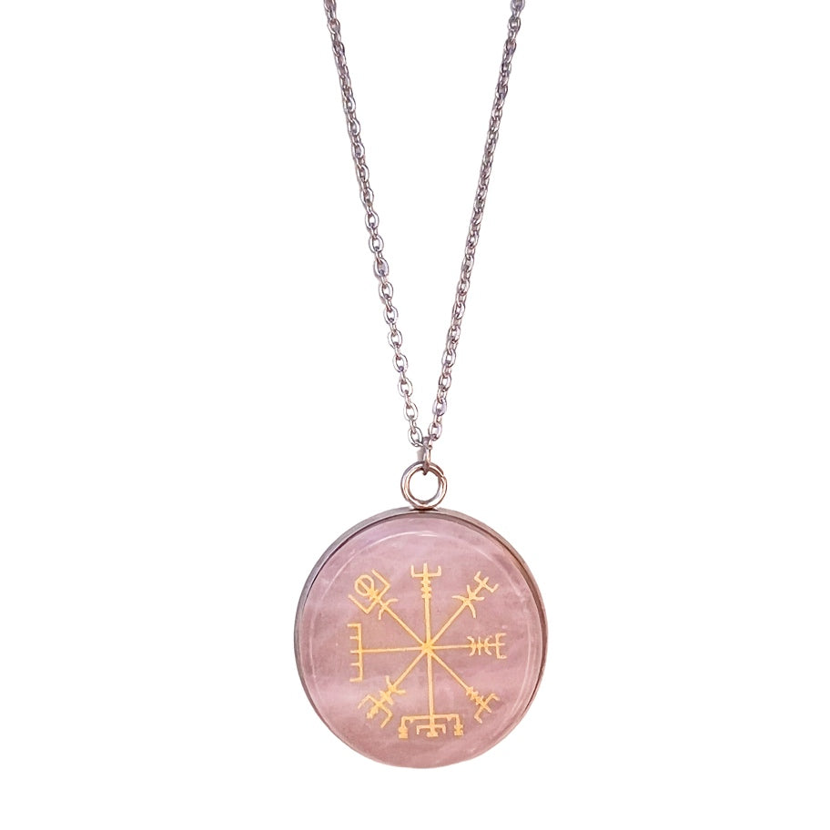 Quartz Vegvísir silver necklace