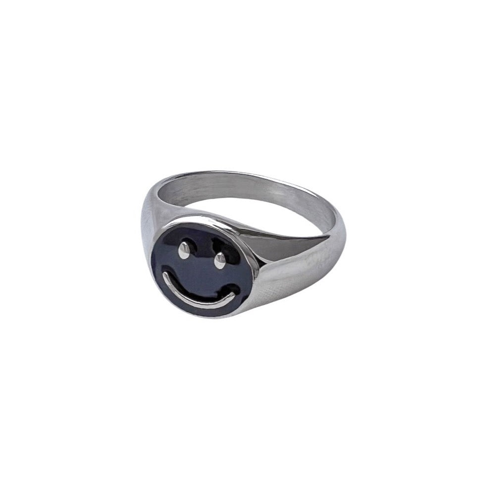  Smiley black silver ring
